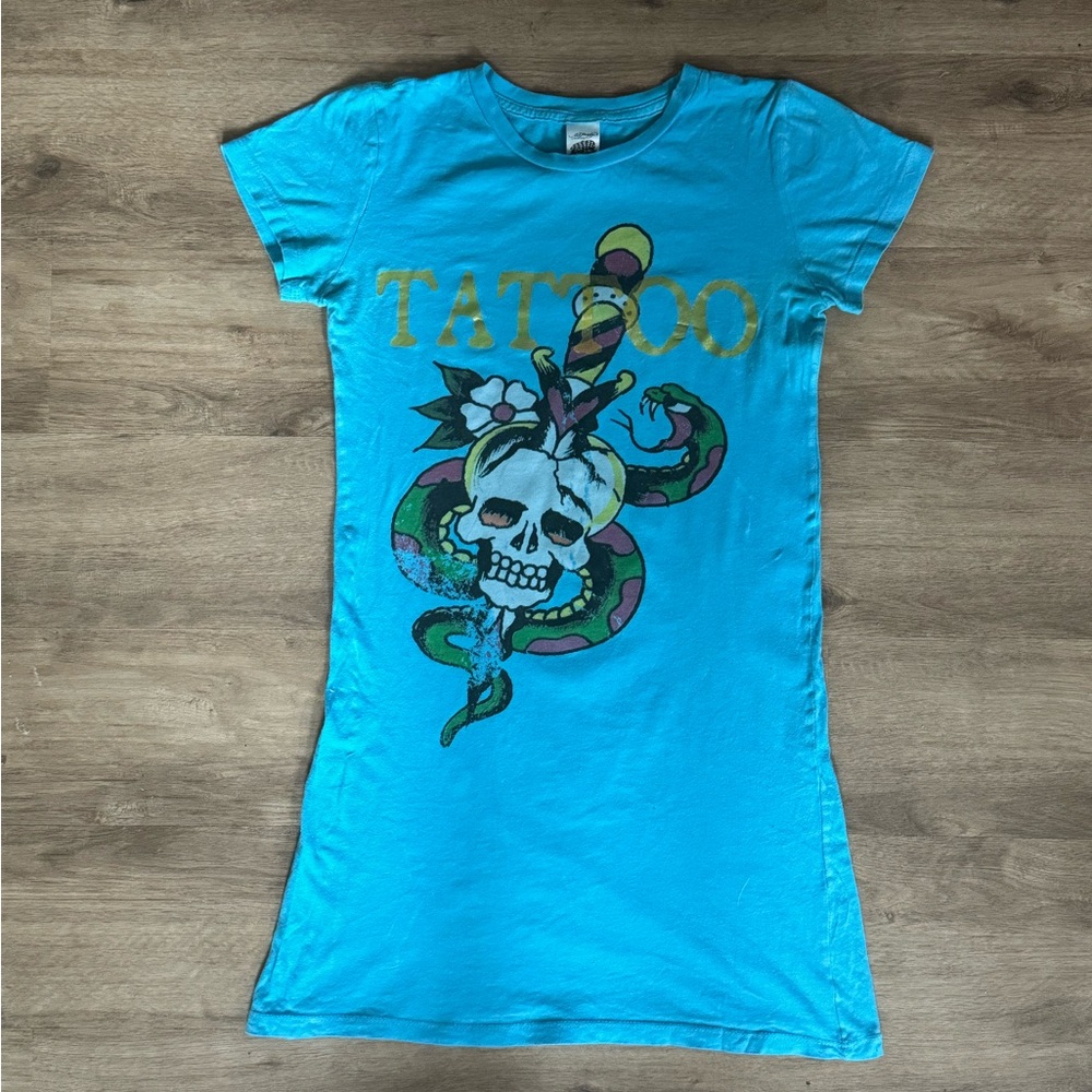 ED HARDY SKULL & SNAKE DAGGER BLUE TEE